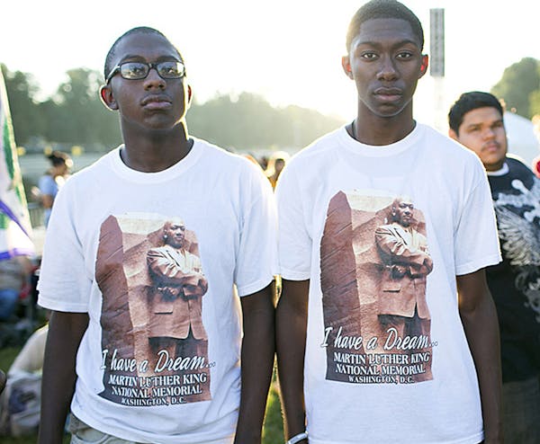 Young people attending the commemoration of the 50th anniversary of the 1963 March on Washington at the Lincoln Memorial in Washington in August.