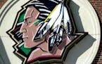 The Fighting Sioux logo is pervasive at the University of North Dakota's hockey arena.