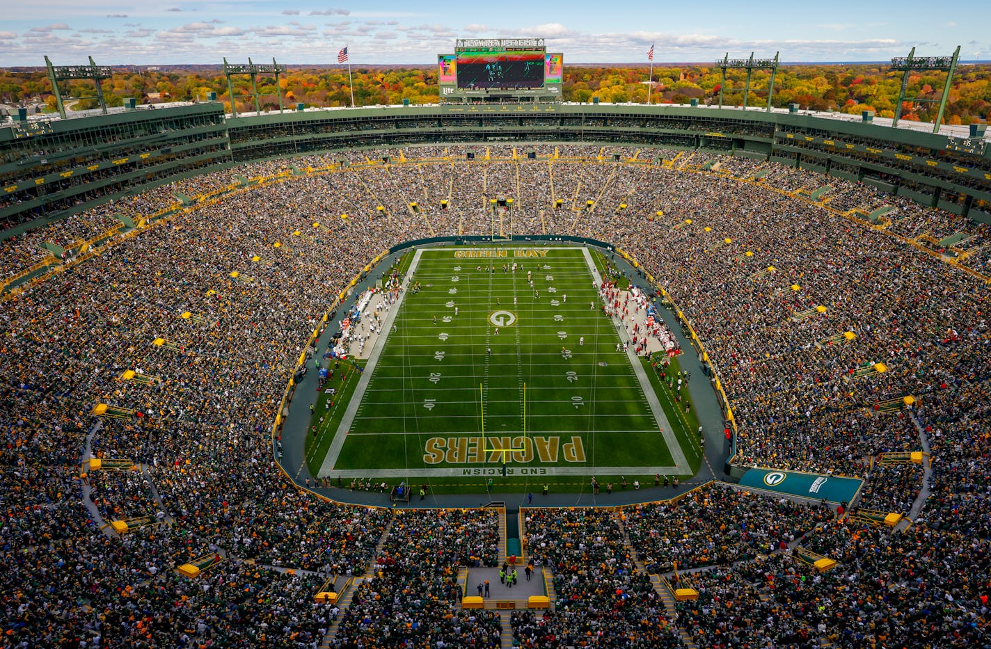 A General view of Lambeau field during an NFL football game between the Washington football team and the Green Bay Packers Sunday, Oct 24. 2021, in Green Bay, Wis. (AP Photo/Jeffrey Phelps)