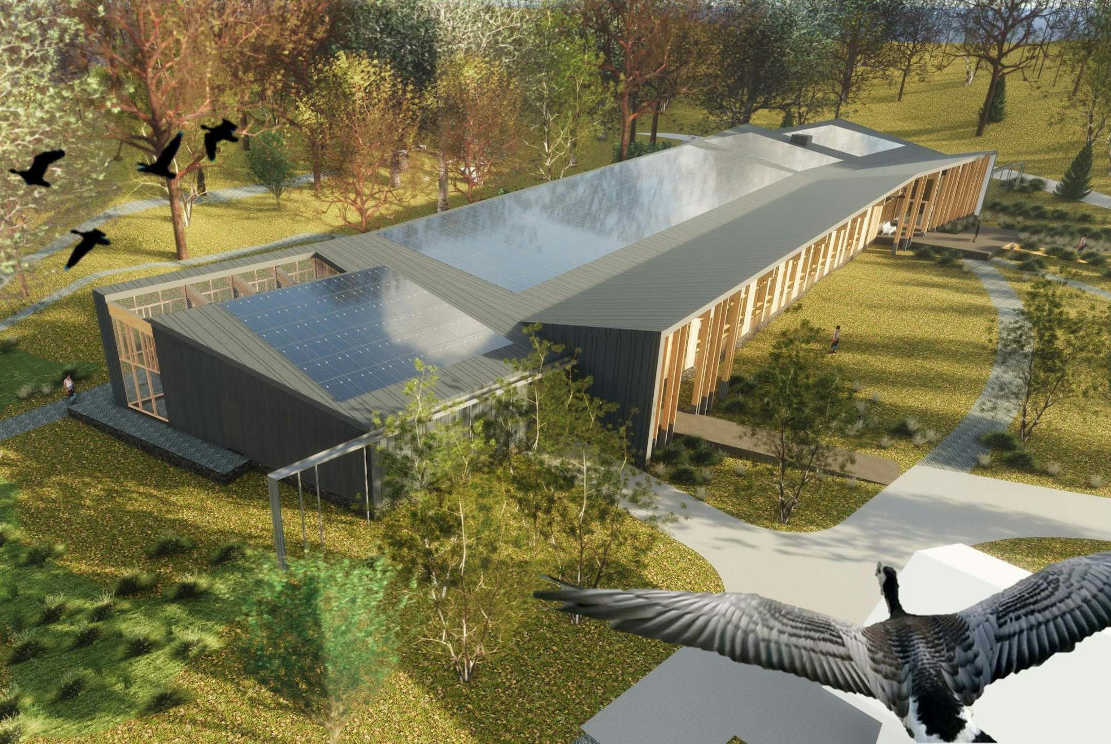 A birds-eye view of the proposed interpretive center for the Westwood Hills Nature Center in St. Louis Park.