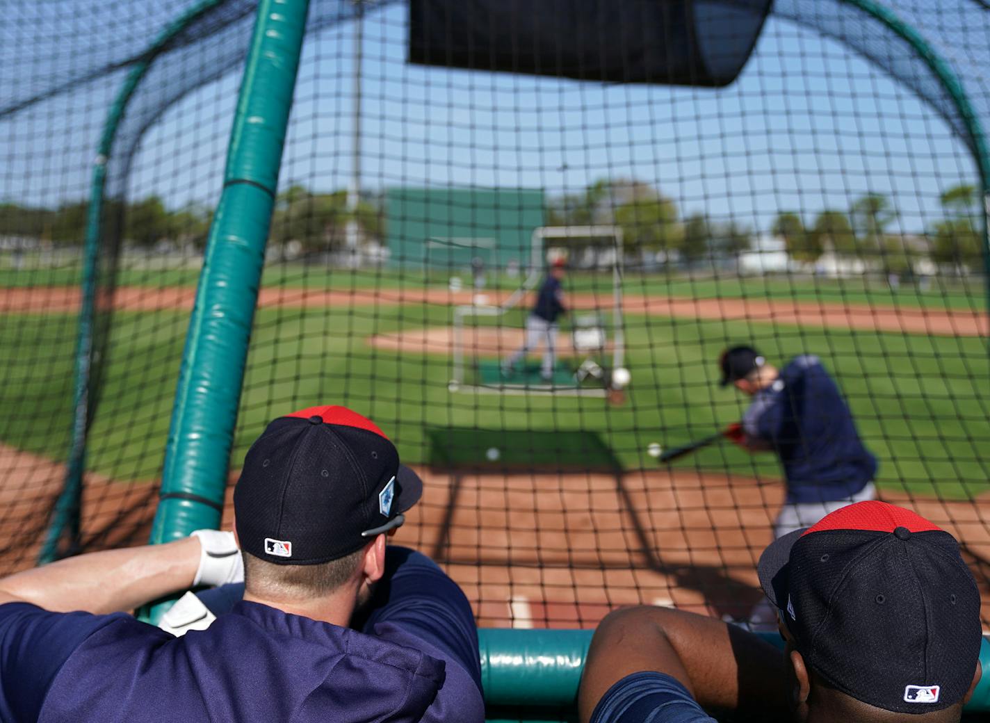 Players and coaches watched as catchers took batting practice Saturday. ] ANTHONY SOUFFLE &#x2022; anthony.souffle@startribune.com Minnesota Twins players and coaches took part in workouts for pitchers and catchers as the few position players who've arrived did informal drills during Spring Training Saturday, Feb. 16, 2019 at The CenturyLink Sports Complex and Hammond Stadium in Fort Myers, Fla.