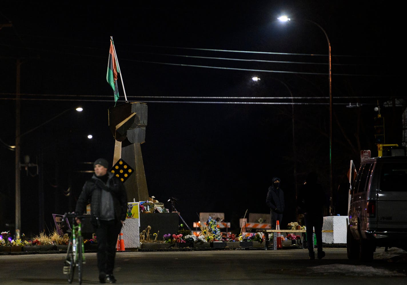 George Floyd Square at East 38th Street and Chicago Saturday night, hours after a person was shot and killed near the intersection. ] AARON LAVINSKY • aaron.lavinsky@startribune.com