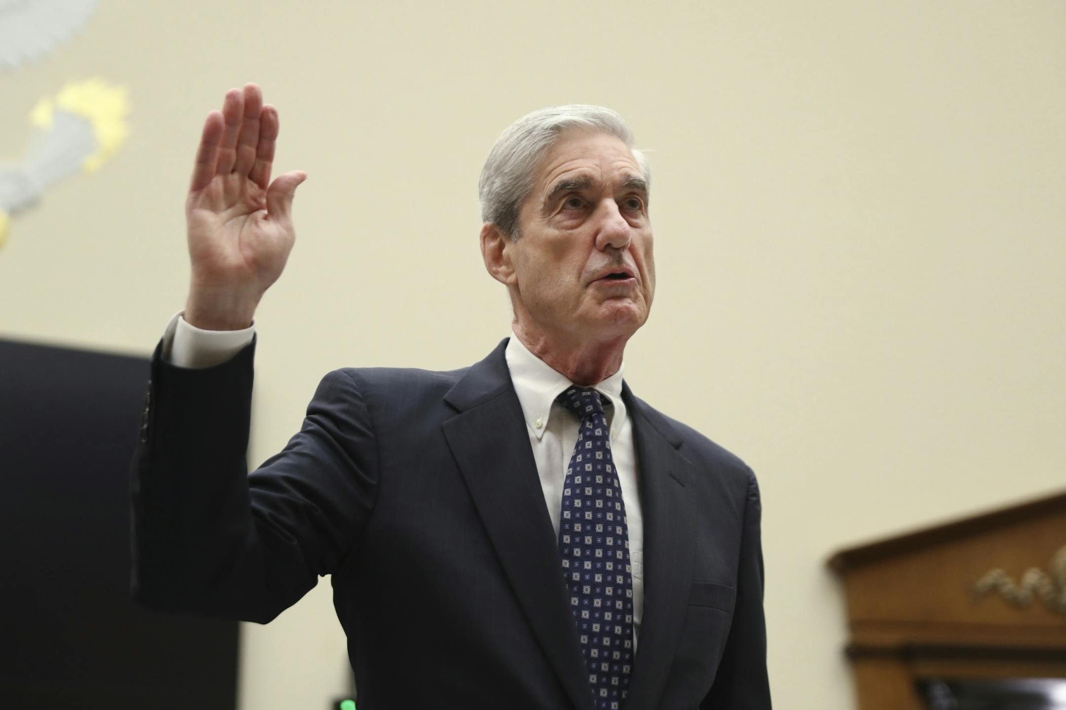 Former special counsel Robert Mueller, is sworn in before he testifies before the House Judiciary Committee hearing on his report on Russian election interference, on Capitol Hill, in Washington, Wednesday, July 24, 2019.