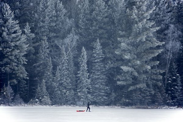 Skiers and snowshoers, like Bill DeZelar here, enjoy trails in Superior National Forest.