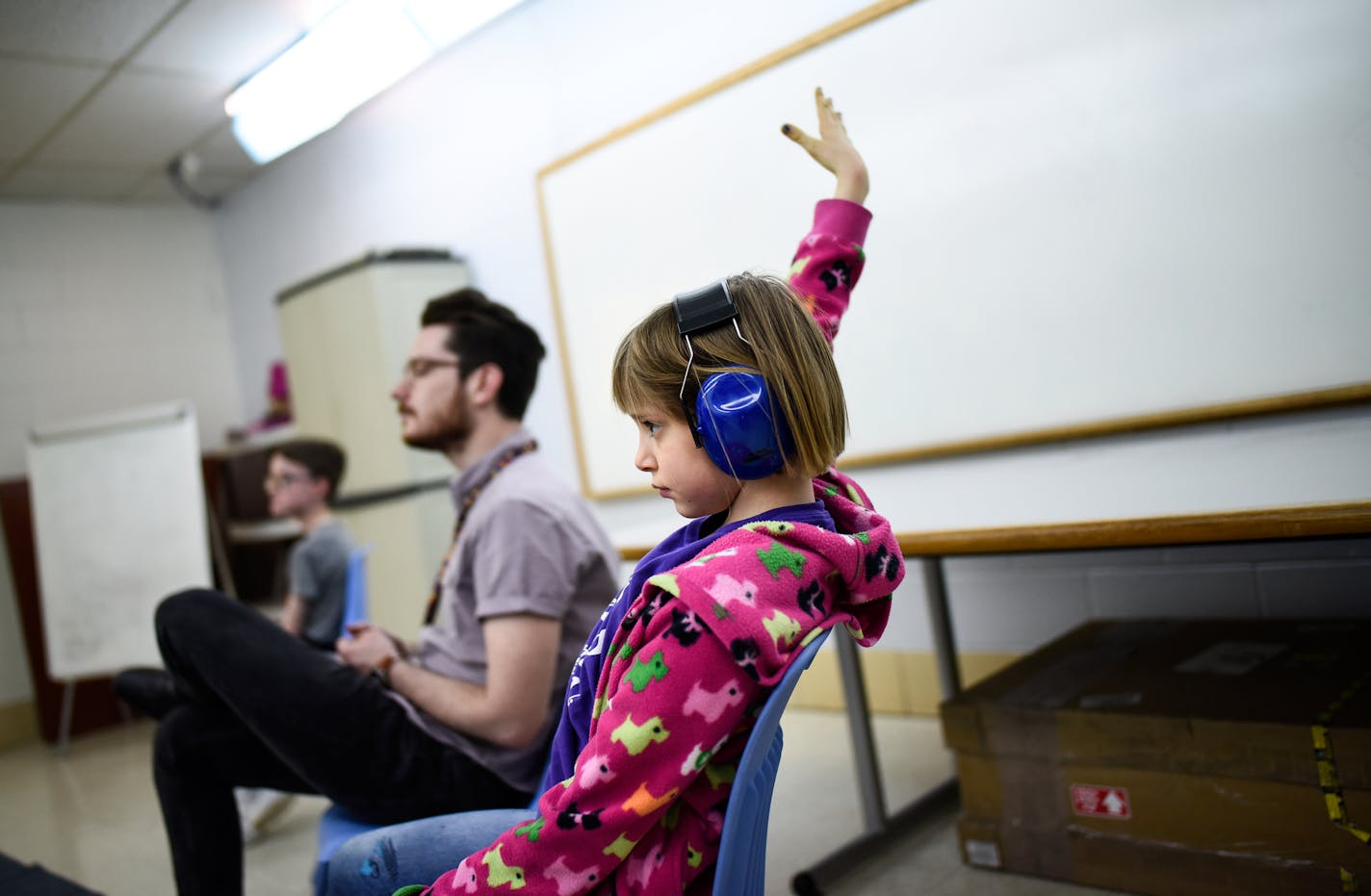 Morgan Williams, a 4th grader at the Academy of Whole Learning, raised her hand to ask a question in her drama class Tuesday afternoon. The school provides accommodations, like noise cancelling ear muffs, for students with sensory issues. ] AARON LAVINSKY &#xef; aaron.lavinsky@startribune.com Academy of whole learning, a private school in Minnetonka and one of the only schools to serve autistic children, is inviting people to their new facility. The school is unique in the sense that it is equip