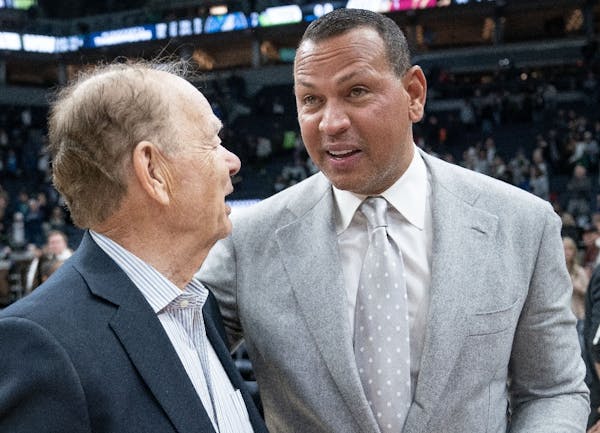 Glen Taylor and Alex Rodriguez in January 2023 at Target Center.