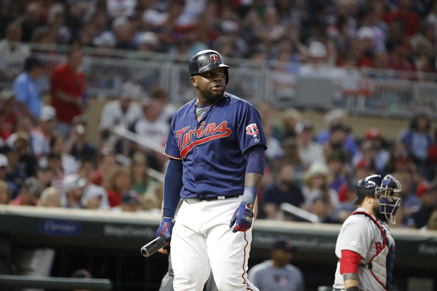 Minnesota Twins third baseman Miguel Sano struck out vs. Boston on June 19, a common sight this season.