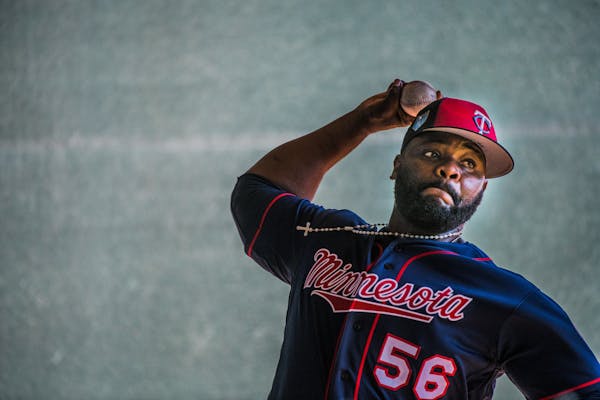 Twins pitcher Fernando Rodney threw in the bullpen during spring training in Fort Myers, Fla.