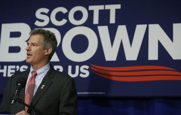 Republican incumbent U.S. Sen. Scott Brown, R-Mass., speaks during a news conference in Boston Friday, Sept. 21, 2012. Both Brown and his opponent, De