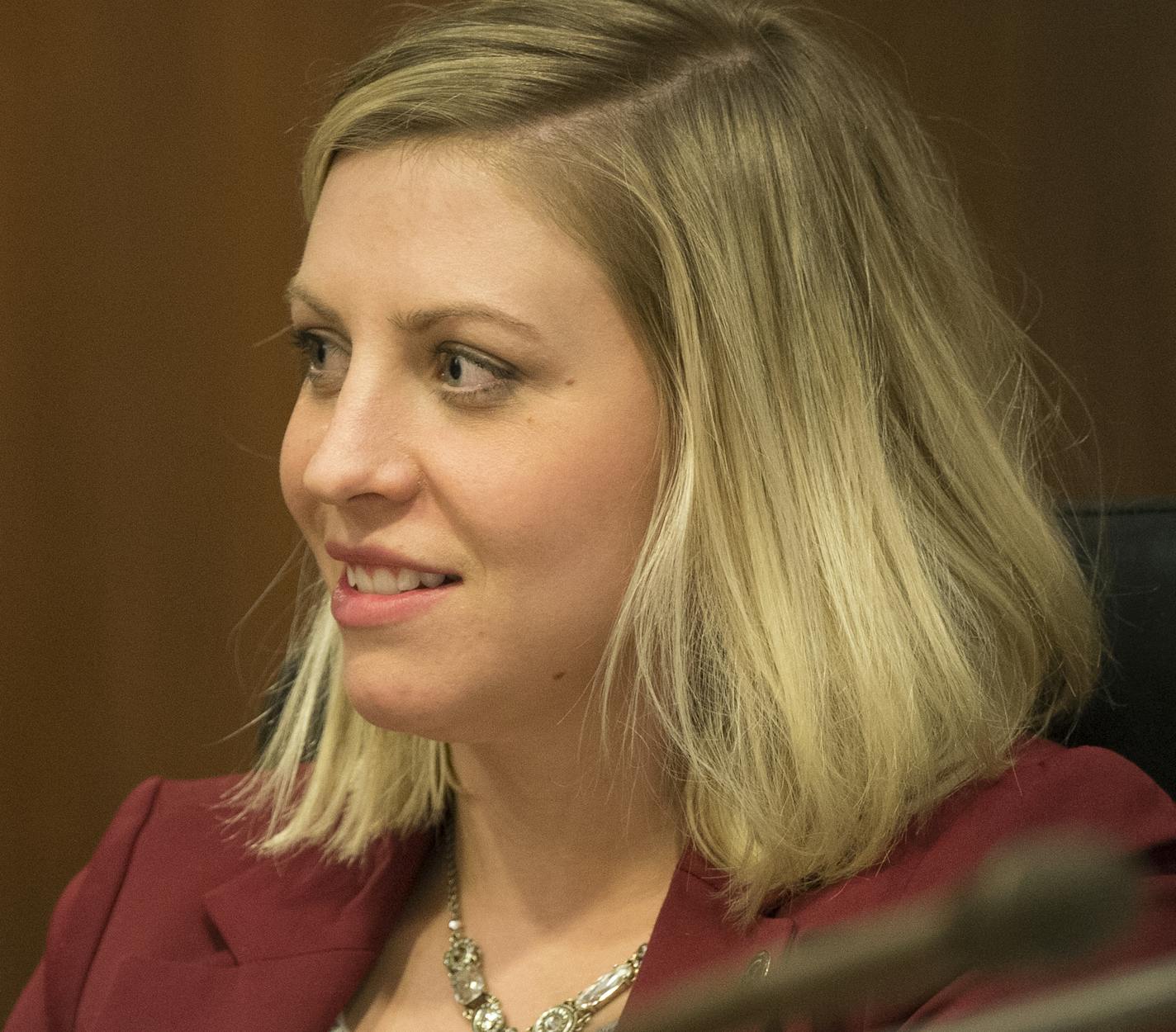 Rep. Carly Melin listens to fellow board members during Tuesday night's Iron Range Resources and Rehabilitation Board meeting. ] (Aaron Lavinsky | StarTribune) The Eveleth-based IRRRB state agency holds its monthly board meeting in the state office building at the capitol on Tuesday, Feb. 10, 2015 in St. Paul.