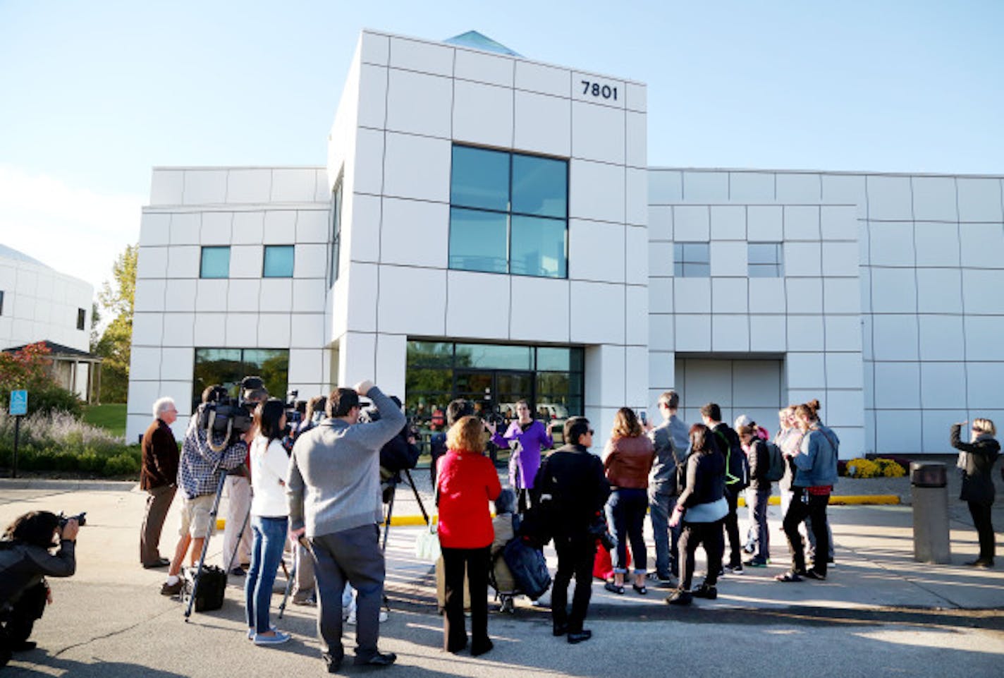 Fans and media converged as the first tour bus pulled up to Paisley Park last week. / David Joles, Star Tribune