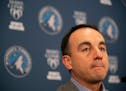 Timberwolves President of Basketball Operations Gersson Rosas spoke at a news conference just before midnight Thursday to talk about the team's moves 