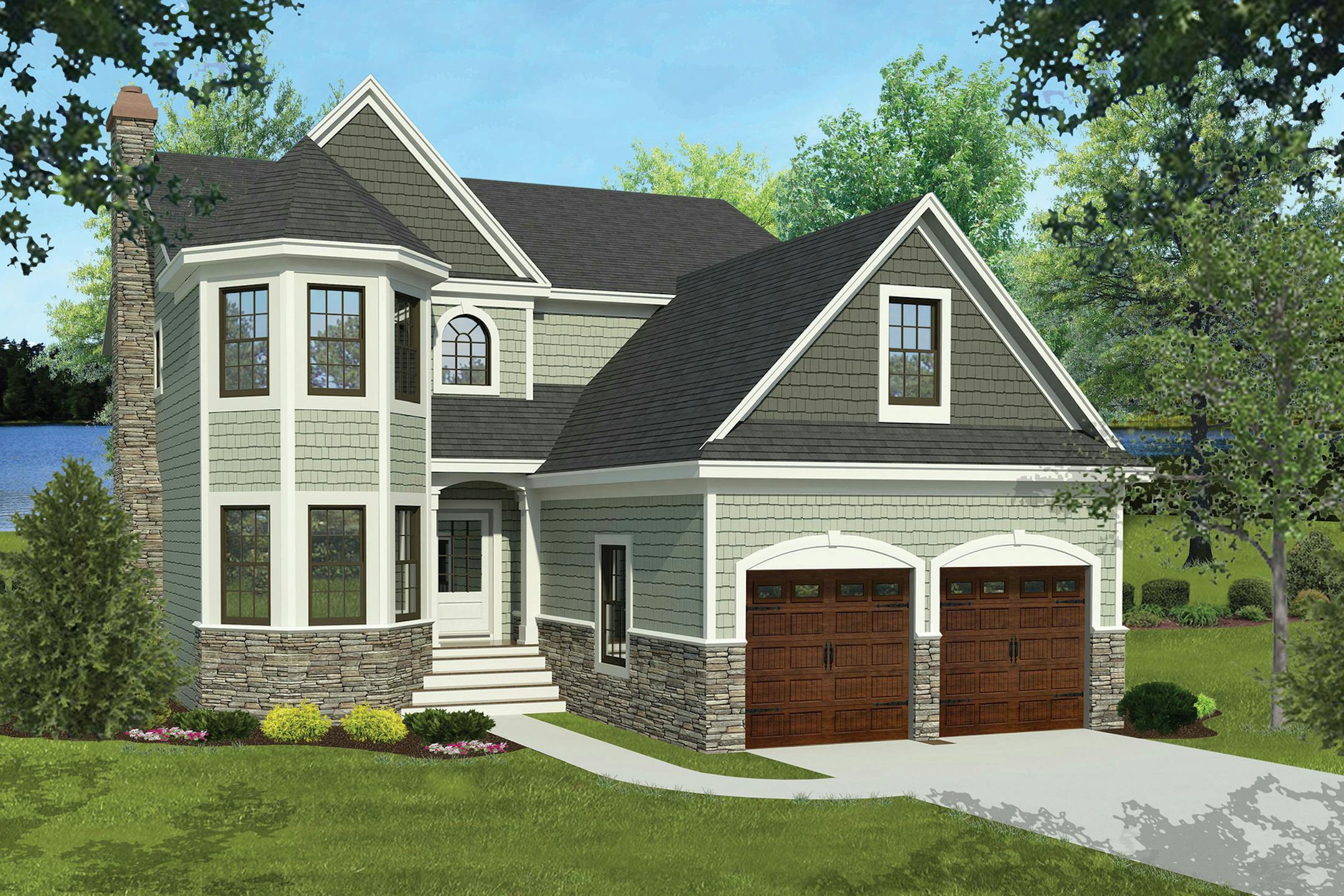 A turret gives this practical home curb appeal. Home plan for 012515 from eplans.