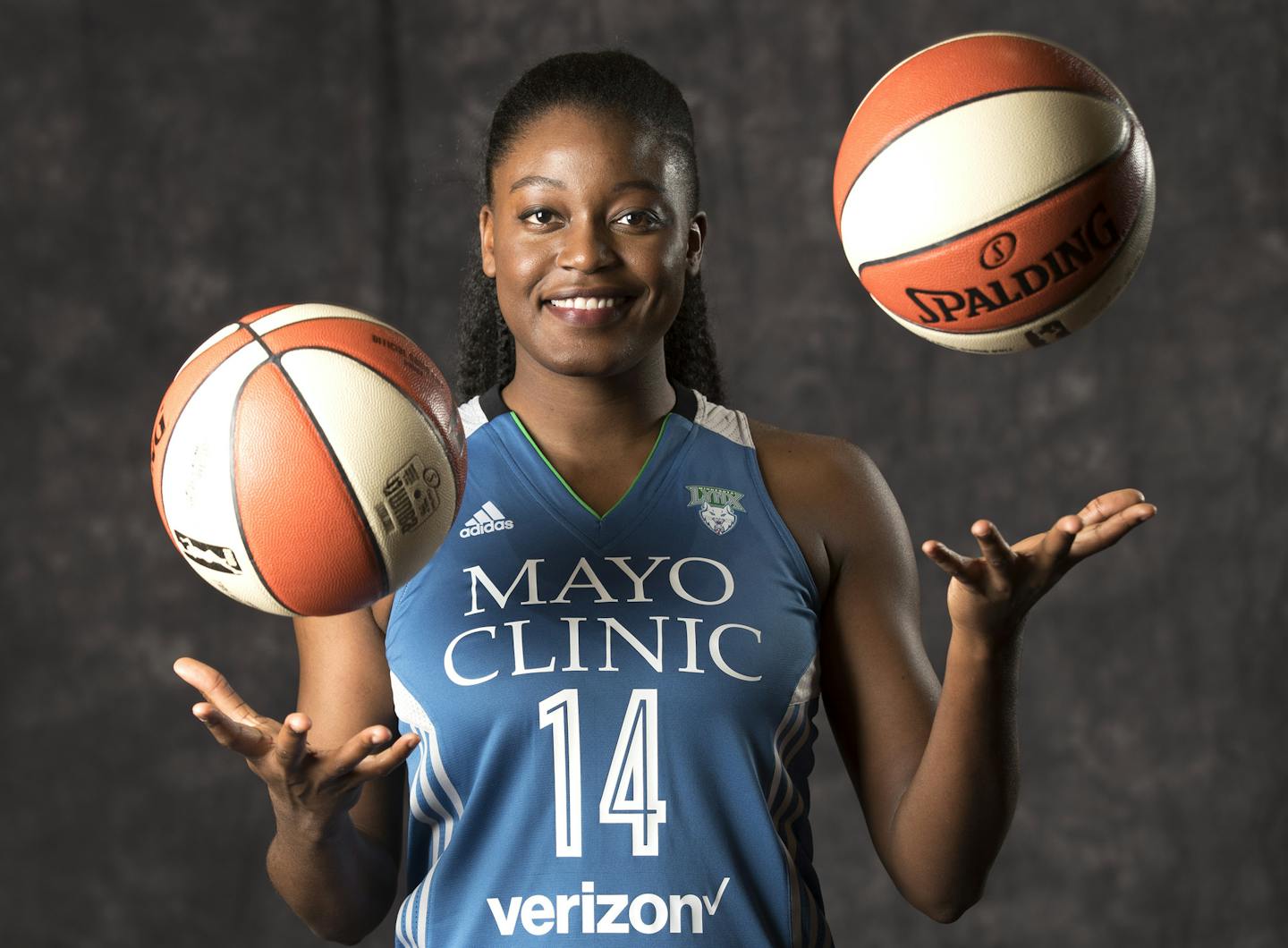 Forward Temi Fagbenle during Minnesota Lynx media day at Mayo Clinic Square Monday May 1, 2017 in Minneapolis, MN.] JERRY HOLT &#xef; jerry.holt@startribune.com ORG XMIT: MIN1705011514004239