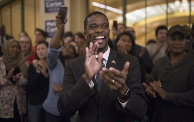 St. Paul mayoral candidate Melvin Carter celebrated his win with family and friends at the Union Depot Tuesday November 7,2017 in St. Paul, MN.