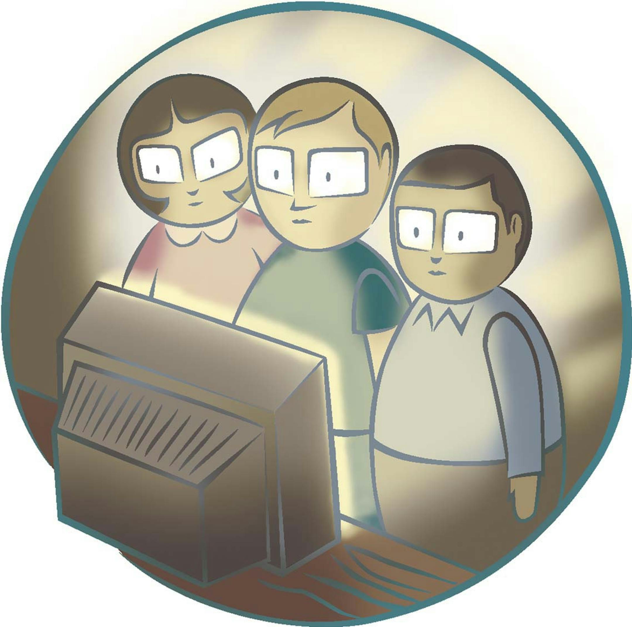 300 dpi John Alvin color illustration of three kids standing mesmerized in front of TV. The Fresno Bee 2007<p> KEYWORDS: tv kids illustration television children watching addiction, krtentertainment entertainment, krtnational national, krtworld world, krthealth health, krtkidhealth kid, krttv krt, televisor entretenimiento adiccion joven ninos aspecto aspectos ilustracion grabado, 2007, krt2007, mctillustration, alvin fr contributor coddington mct mct2007 2007