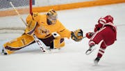 Gophers goalie Skylar Vetter squared off with Wisconsin's Lacey Eden when the teams met on Dec. 9 at Ridder Arena. They'll meet again on Friday.