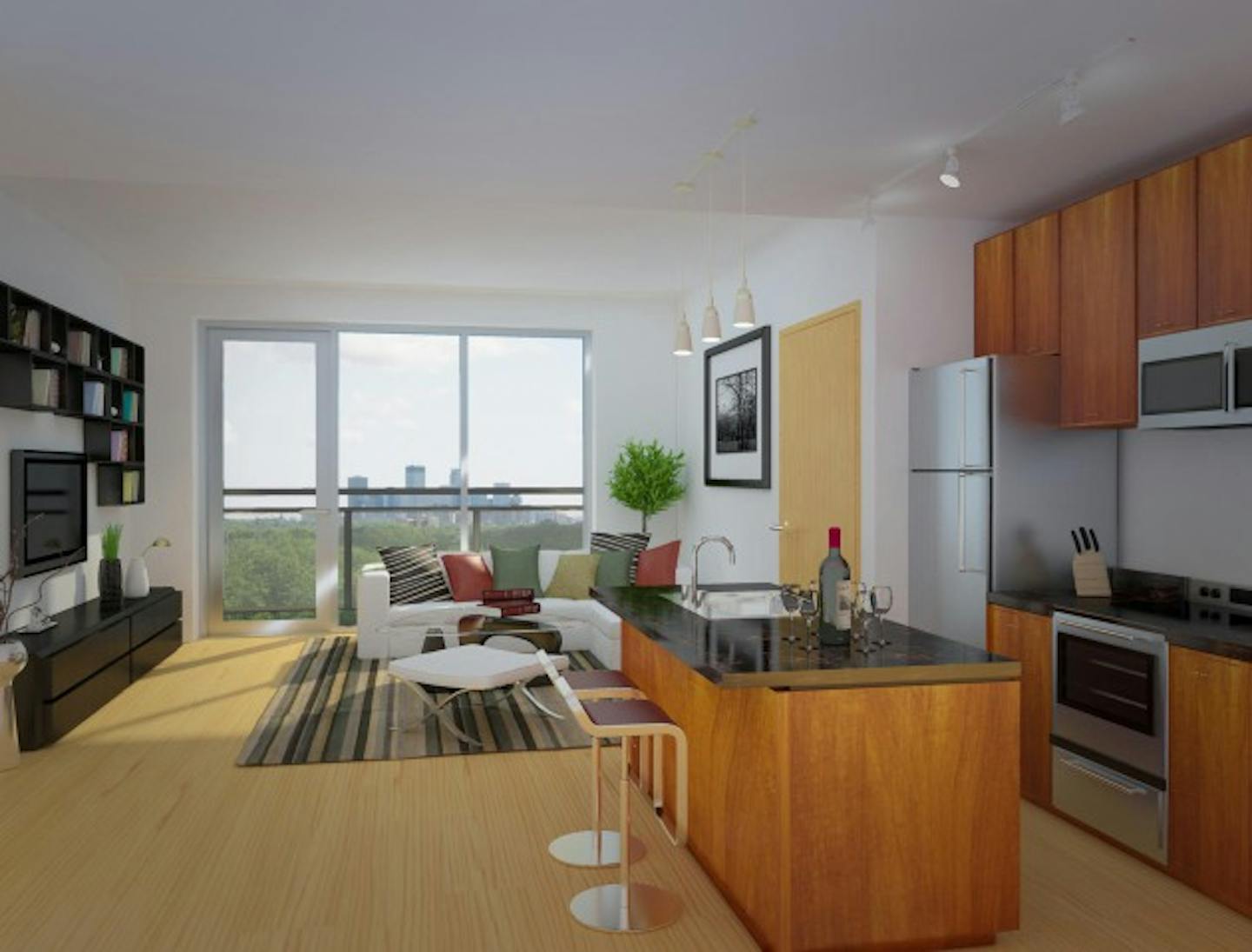 An artist's rendering of an apartment at 36 Park