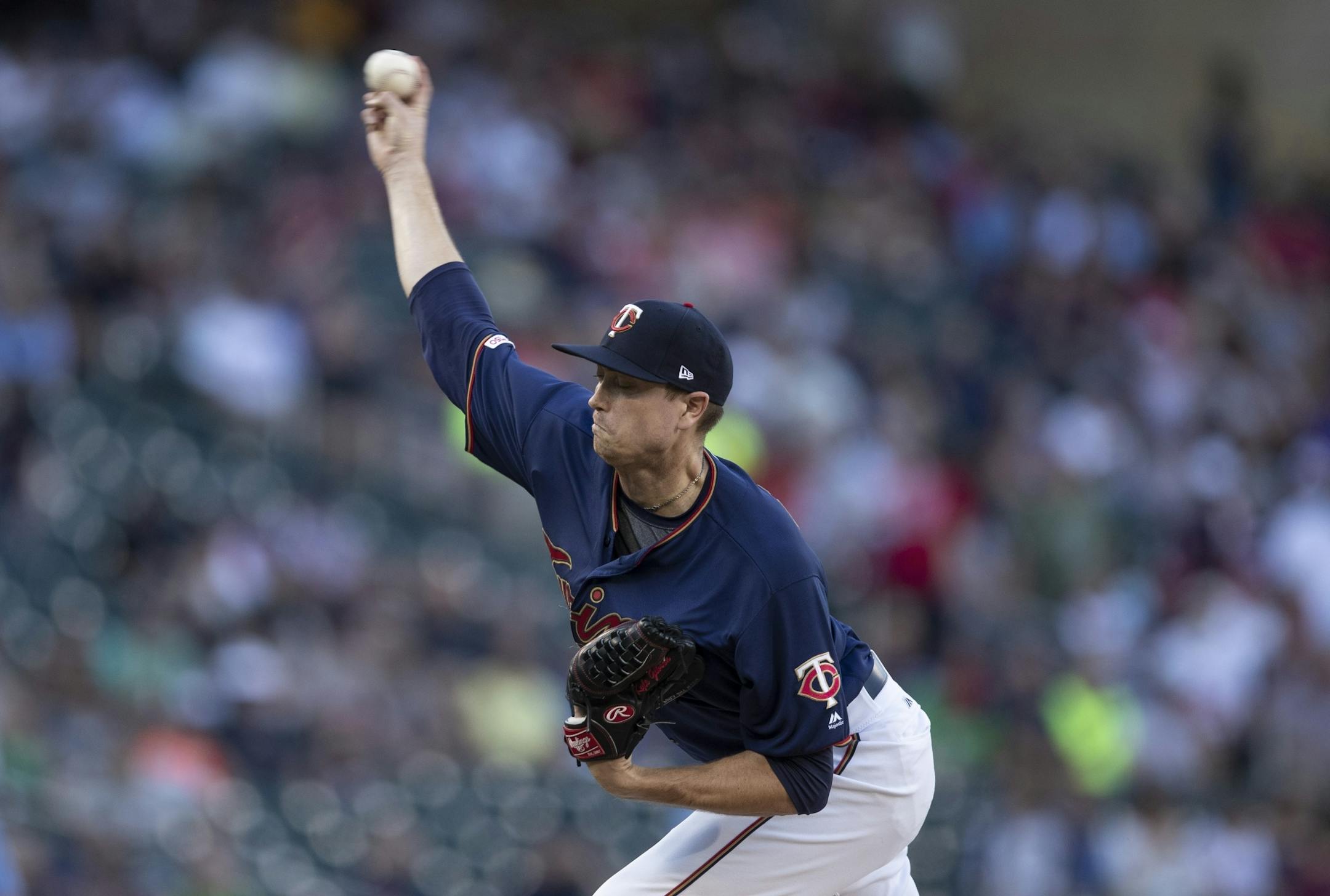 Minnesota Twins starting pitcher Kyle Gibson (44) threw a pitch in the first inning at Target Field Tuesday June 25 2019 in Minneapolis, MN.
