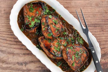 Seared Pork Chops with Cider Vinegar Pan Sauce. Credit: Meredith Deeds, Special to the Star Tribune