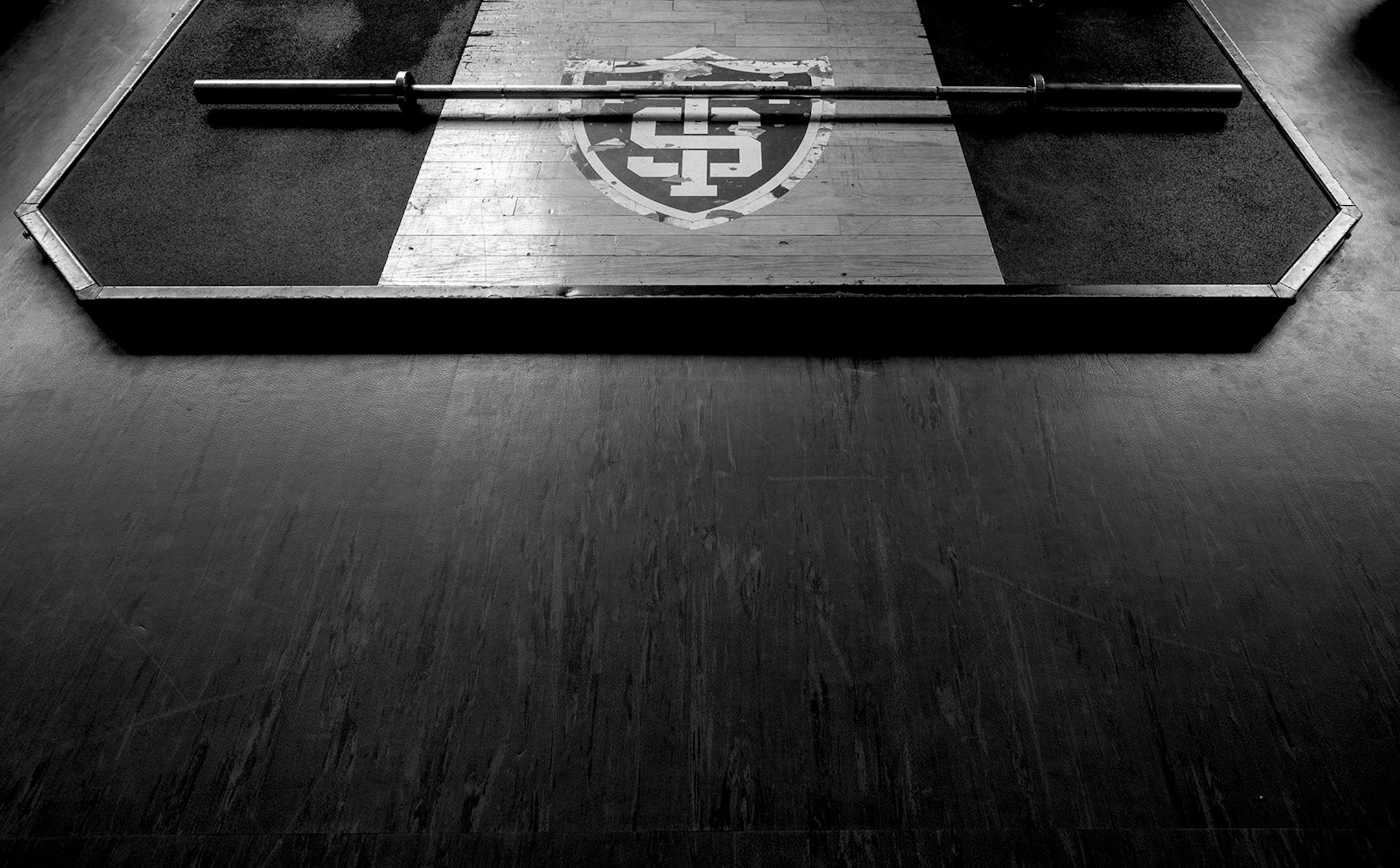 An unused barbell at in the gym at the Anderson Athletic & Recreation Complex at the University of St. Thomas.