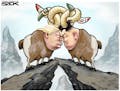 Sack cartoon: President Donald Trump and Kim Jong Un
