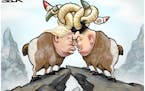 Sack cartoon: President Donald Trump and Kim Jong Un