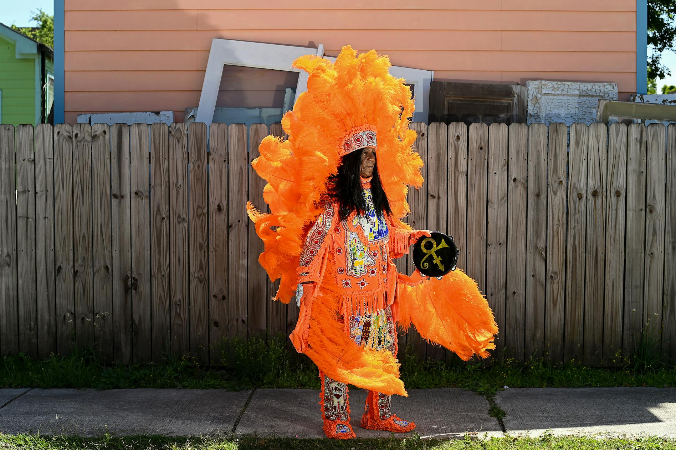 Monk Boudreaux, big chief of the Golden Eagles, in New Orleans in April. MUST CREDIT: Washington Post photo by Joshua Lott