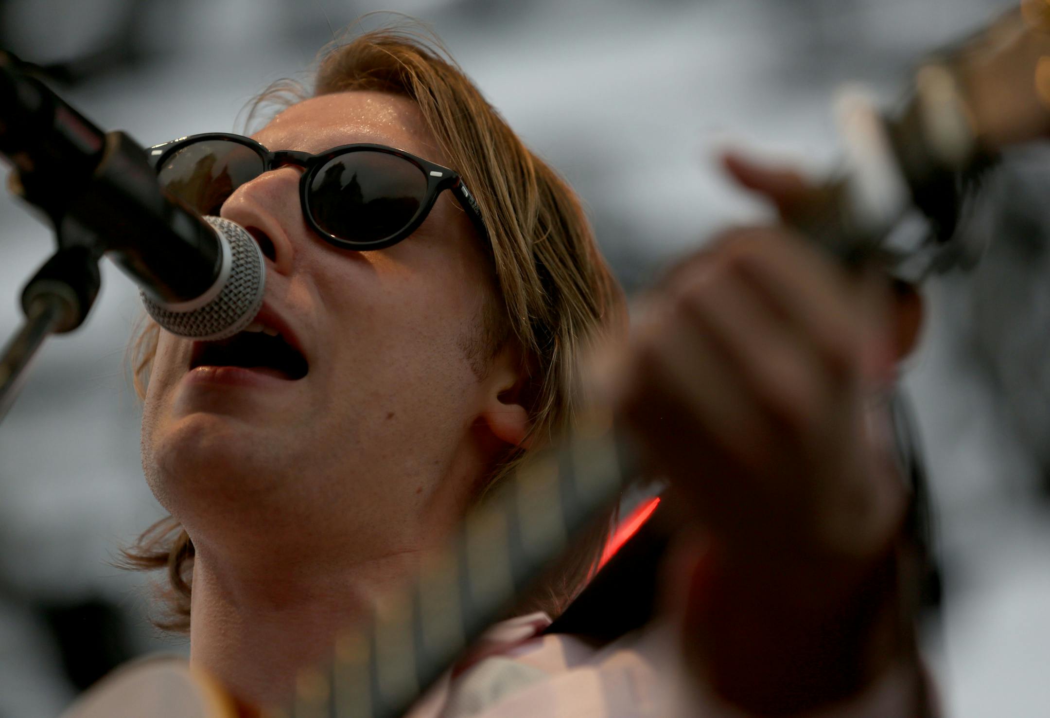 Eric Hutchinson performed at the Preferred One Stage. ] (KYNDELL HARKNESS/STAR TRIBUNE) kyndell.harkness@startribune.com During the Basilica Block Party in Minneapolis, Min. Friday, July 11, 2014.