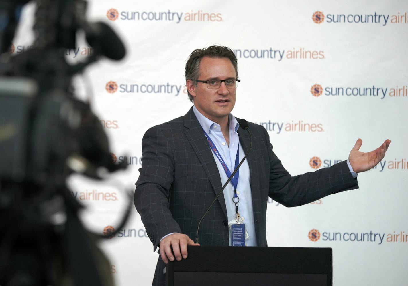 Sun Country postponed its technology system transition after encountering a problem when the process began Tuesday. CEO Jude Bricker, shown in a 2018 file photo, initiated the change as a key step to improving the airline's customer service and efficiency.