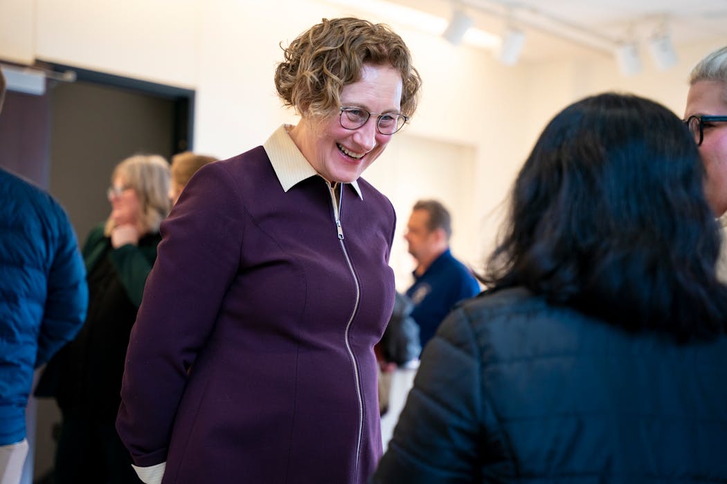 Rebecca Cunningham, vice president for research and innovation at the University of Michigan, meets with people during a public forum on the University of Minnesota's Twin Cities campus. She's one of three finalists being considered for U president.