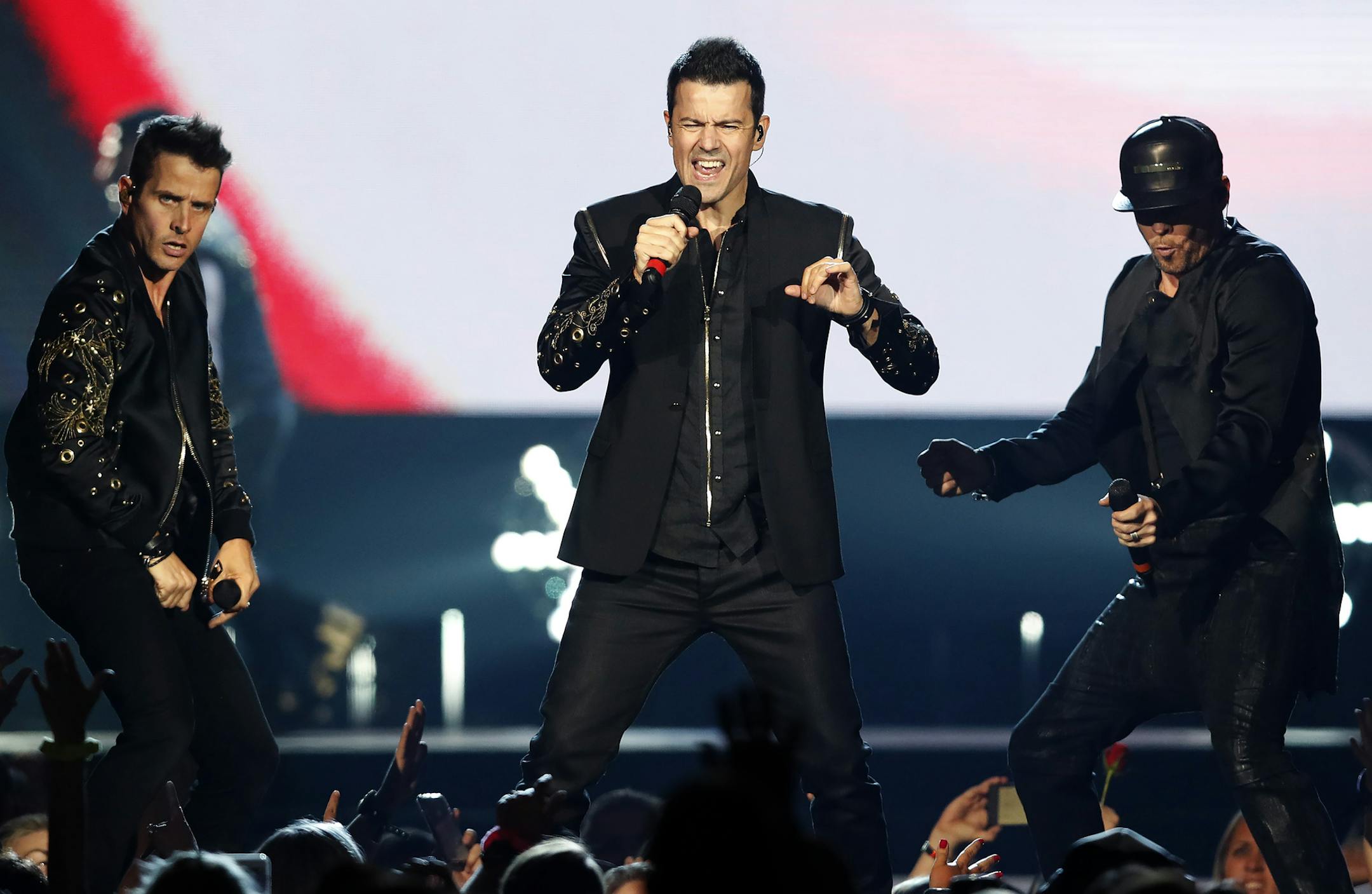 Joey McIntyre, Jordan Knight and Donnie Wahlberg of New Kids on the Block performed at Xcel Energy Center in St. Paul on Wednesday night. ] CARLOS GONZALEZ ï cgonzalez@startribune.com - June 14, 2017, St. Paul, MN, Xcel Energy Center, New Kids on the Block and Boyz II Men, Paula Abdul
