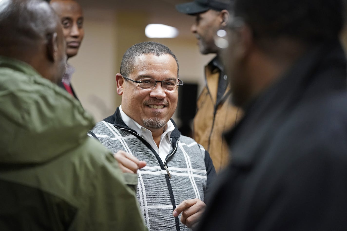 Keith Ellison greets people before this listening session. ] LEILA NAVIDI &#xa5; leila.navidi@startribune.com BACKGROUND INFORMATION: Minnesota attorney general-elect Keith Ellison holds a listening session with the public at the Minneapolis Urban League building on Thursday, January 3, 2019.