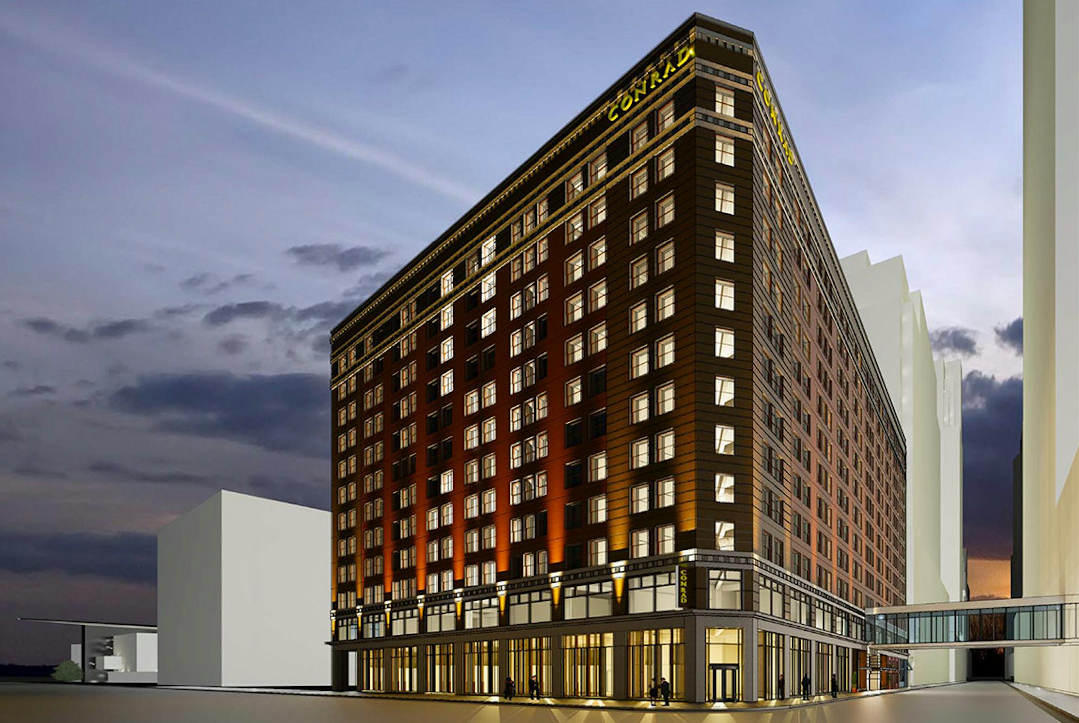 Documents submitted to the city this week indicate that it will become a 264-room hotel. Average nightly rate at Conrad hotels is $300.