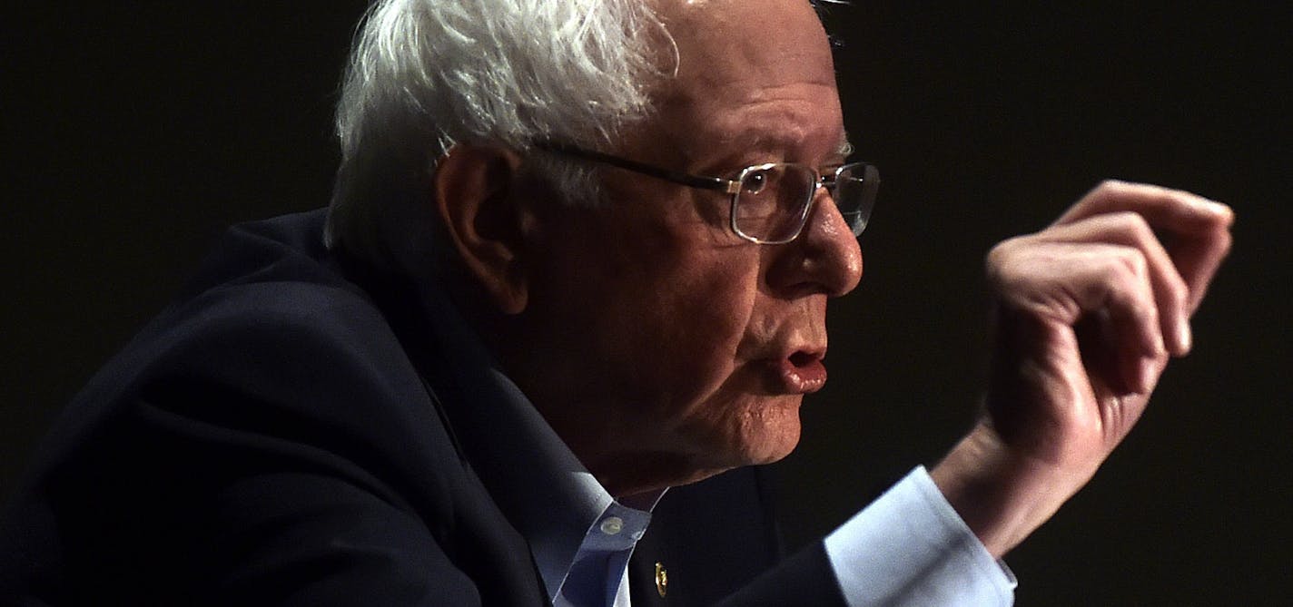 Presidential hopeful Bernie Sanders speaks at a Pennsylvania Association of Staff Nurses and Allied Professionals conference where he spoke about the nursing industry and medical insurance at the Mohegan Sun Pocono, Pa., on Monday, April 15, 2019. (Aimee Dilger/The Times Leader via AP)