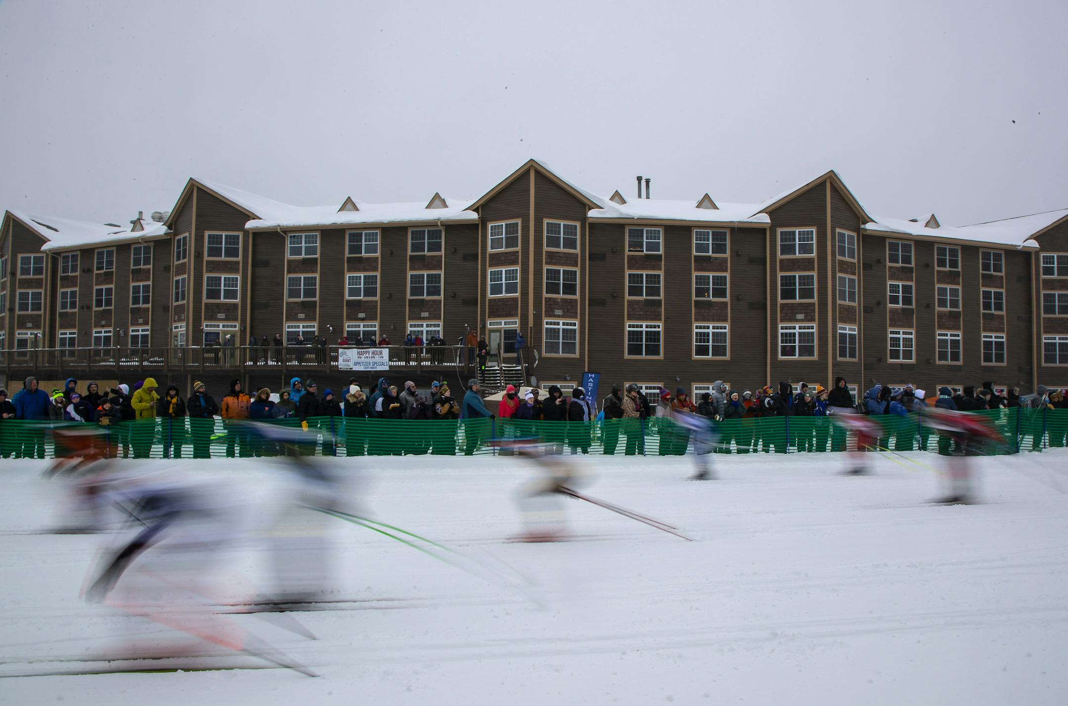 Skiers left the start line during the boys classical 5k event at the Nordic skiing state meet at Giants Ridge Ski Resort. ] CARLOS GONZALEZ • cgonzalez@startribune.com – Biwabik, MN – February 14, 2019, Giants Ridge Ski Resort, Minnesota High School / Prep Nordic skiing state meet