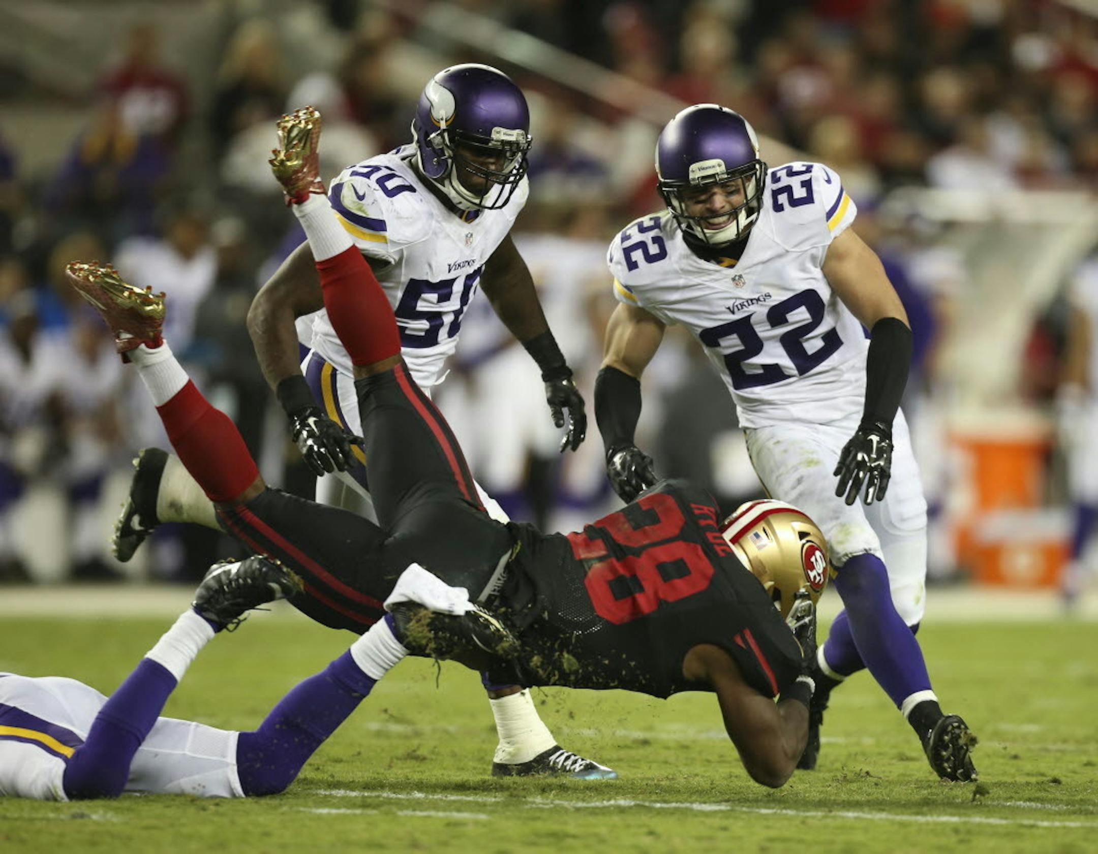 San Francisco 49ers running back Carlos Hyde (28) gained seven yards and a first down, part of his big night in last year's season opener.