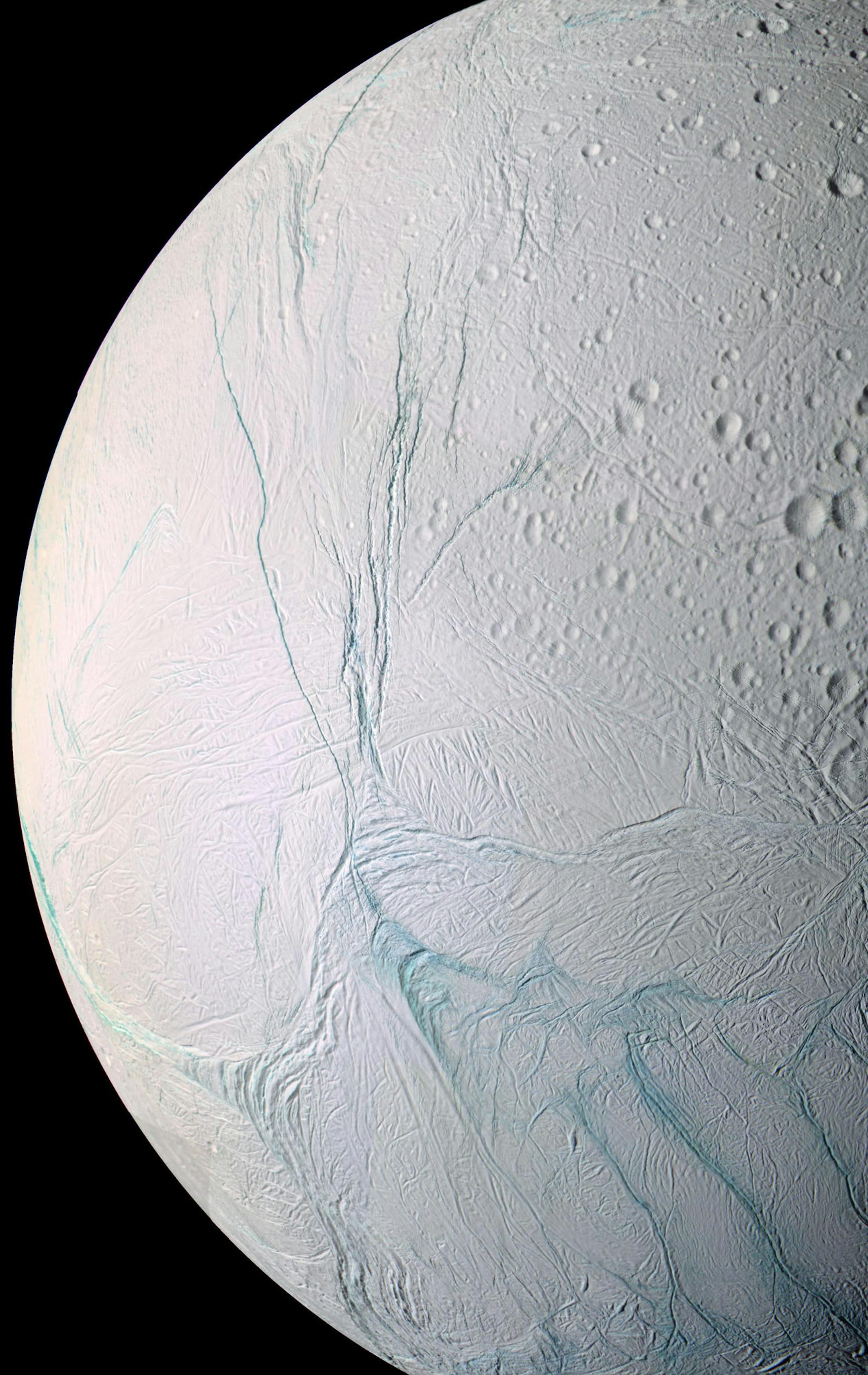 ** FILE ** This photo taken by the Cassini spacecraft, provided by NASA, shows the surface of Saturn's moon Enceladus. Scientists believe radioactive decay inside the tiny Saturn moon shortly after it formed billions of years ago may explain why geysers are erupting from the surface on Monday, March 12, 2007. (AP Photo/NASA, JPL, Space Science Institute) ORG XMIT: LA111
