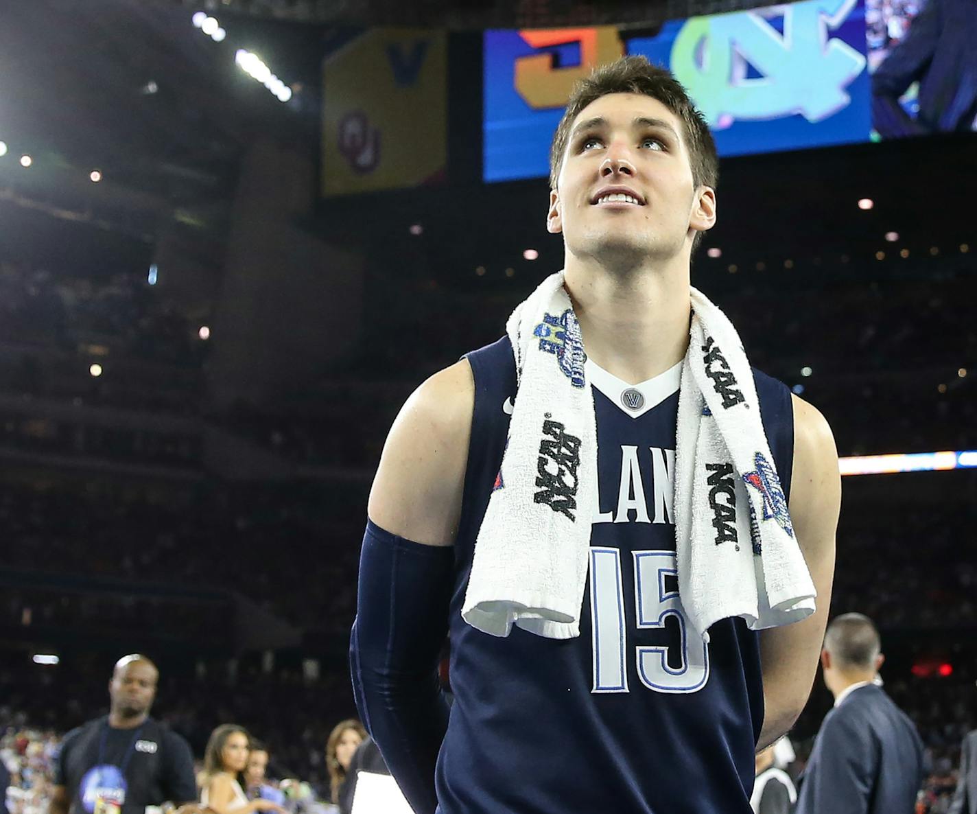 Villanova's Ryan Arcidiacono smiles as he walks off the court after a 95-51 victory against Oklahoma in the semifinals of the NCAA Tournament at NRG Stadium in Houston on Saturday, April 2, 2016. (Steven M. Falk/Philadelphia Inquirer/TNS)