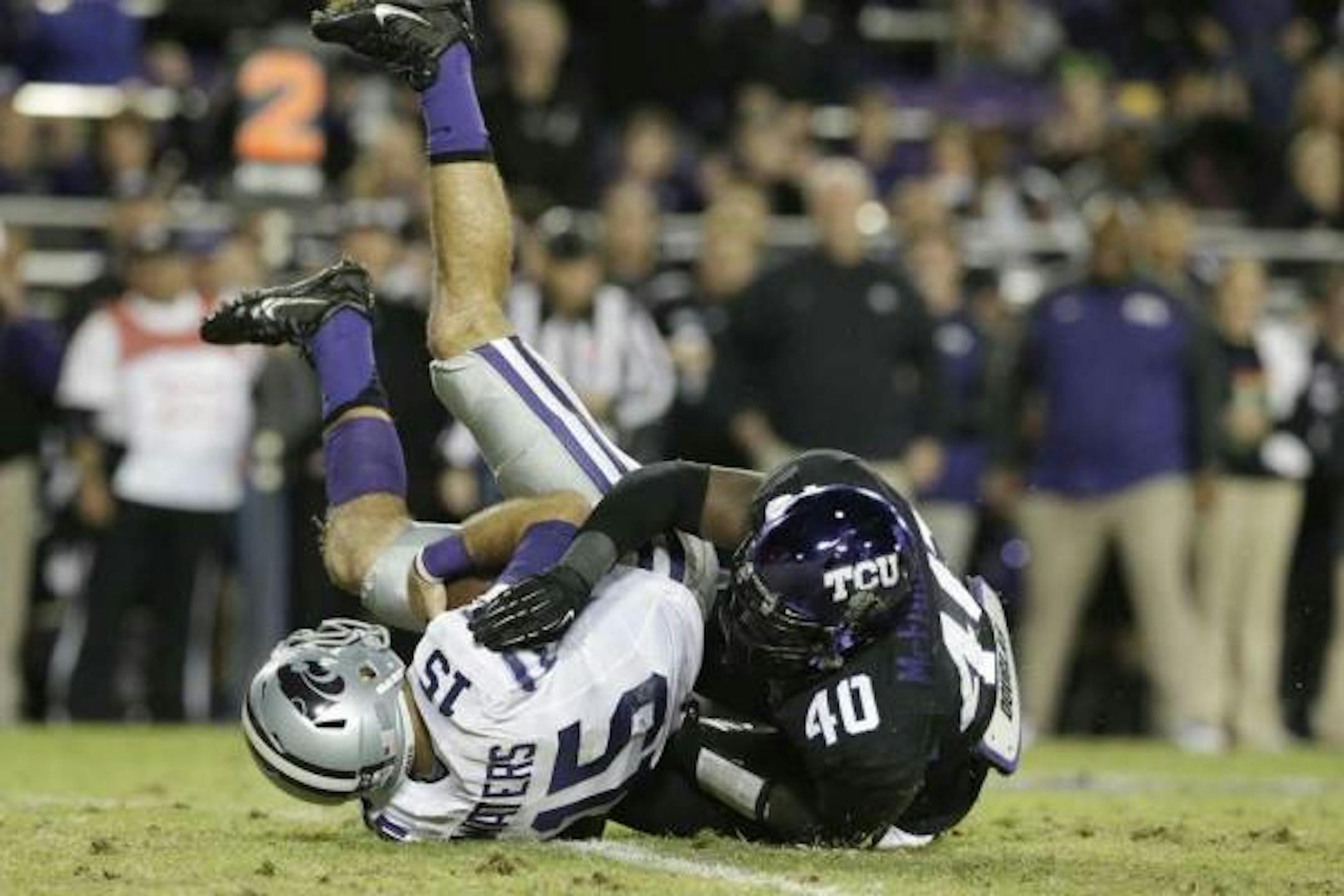 James McFarland (40), shown against Kansas State last season, was TCU's sack leader in 2014.