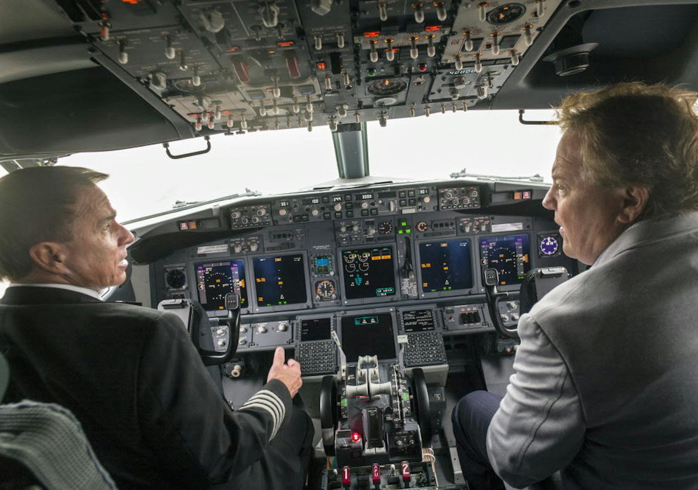 Former Sun Country owner Marty Davis, right, and Capt. Brian Roseen, then chairman of the pilots union, checked out a new Boeing 737 in 2015, after the company and pilots reached a labor agreement.
Davis, a food scientist by training who grew up in family-owned businesses, said he learned to respect unionized employees at the carrier he and his brother bought out of bancruptcy in 2011 and sold in 2018.
un Country Master Executive Council, toured one of Sun Country's new 737's.] ]At one of Sun Co