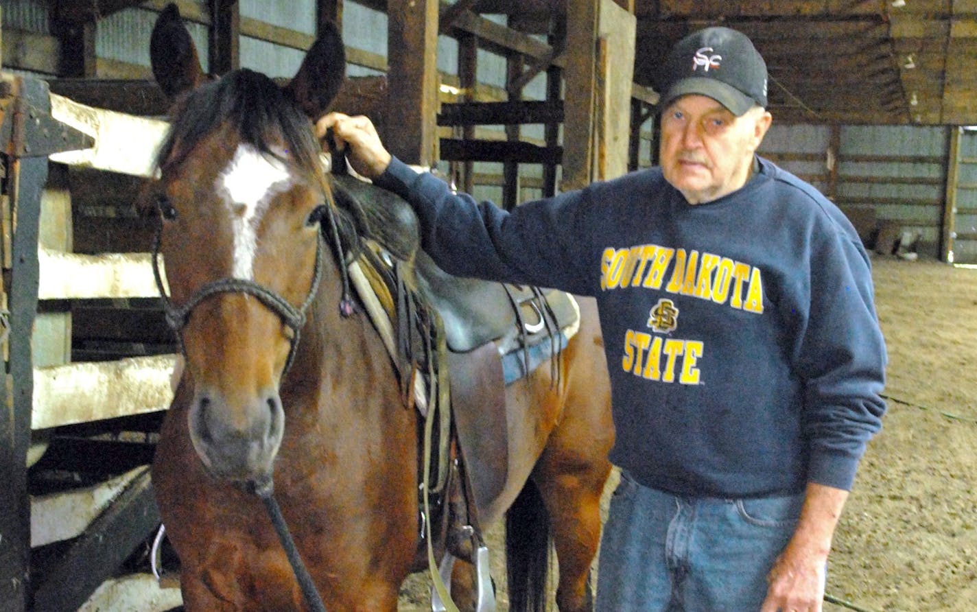 Bob McCutcheon, 83, of River Falls, Wis, still finds himself horseback every day. The longtime cutting horse and reining horse trainer polishes young horses for sale, including this 4-year-old mare.