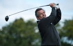 Europe's Tony Jacklin followed through with his drive at the third hole Thursday during the Ryder Cup Captains Match at Hazeltine. ] (AARON LAVINSKY/S