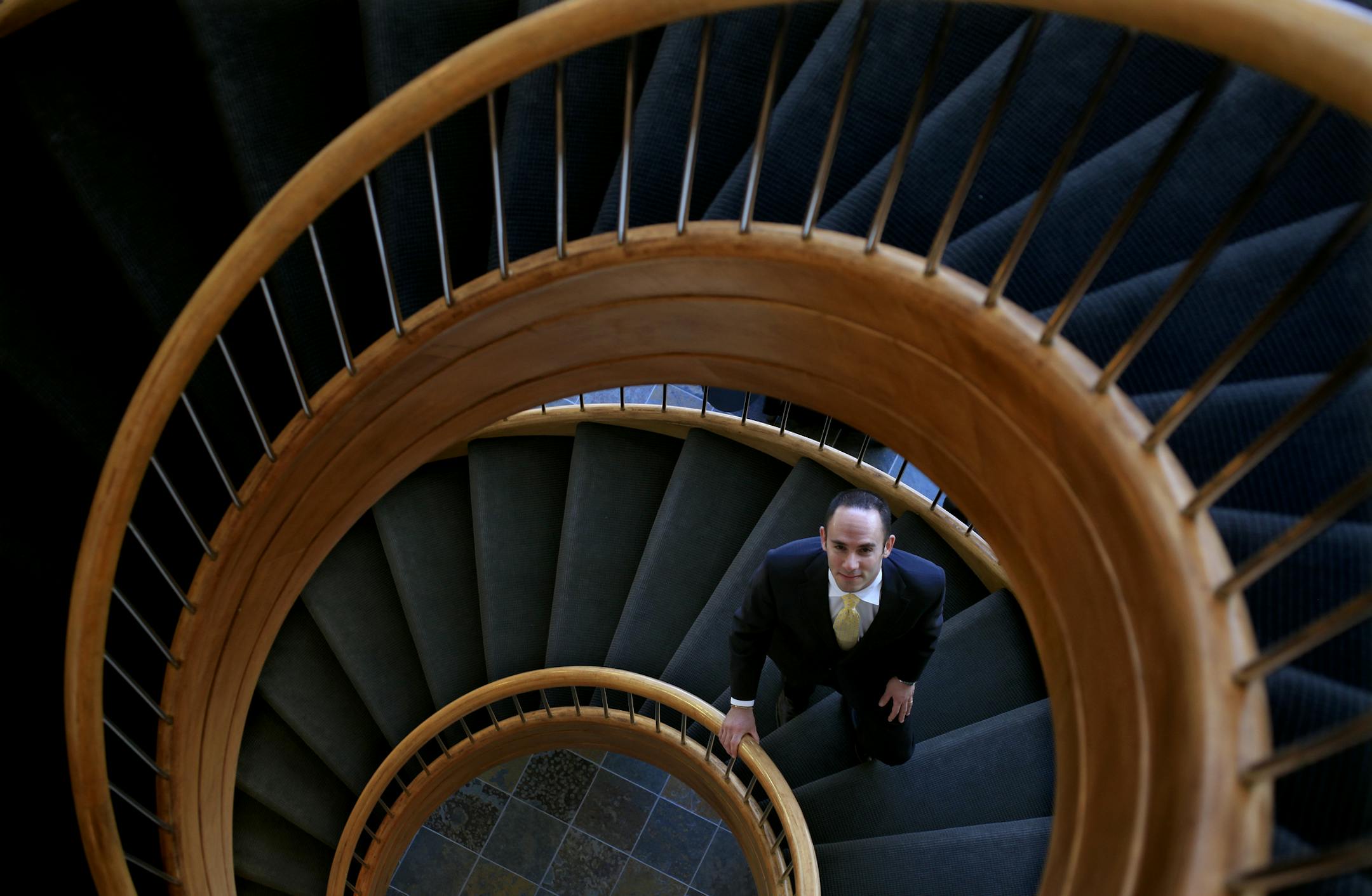 Robert Kalinsky of Merchant & Gould in the lobby of his office at the IDS Center in downtown Minneapolis.