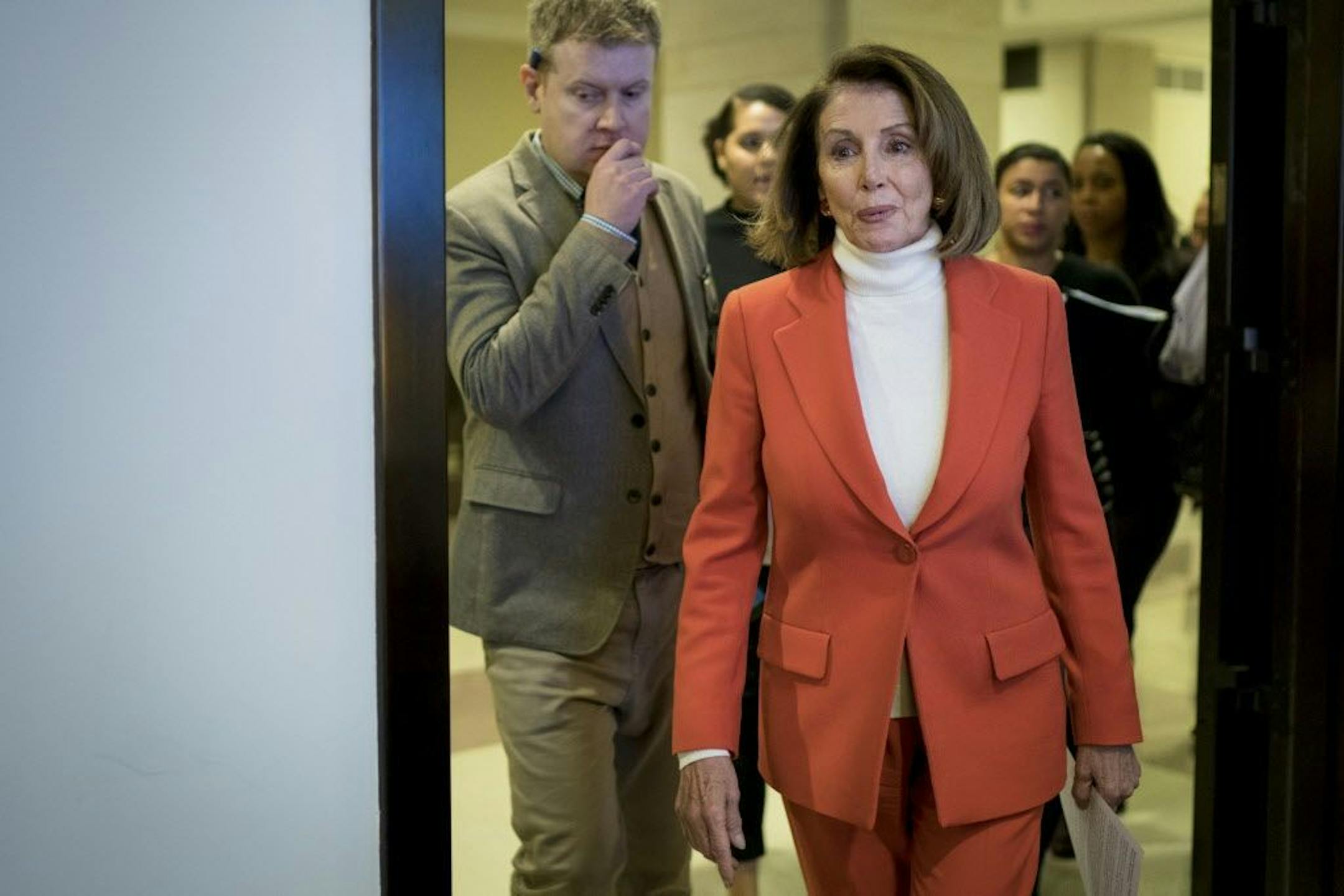 House Minority Leader Nancy Pelosi (D-Calif.) arrives for a news conference on Capitol Hill in Washington, Nov. 15, 2018.