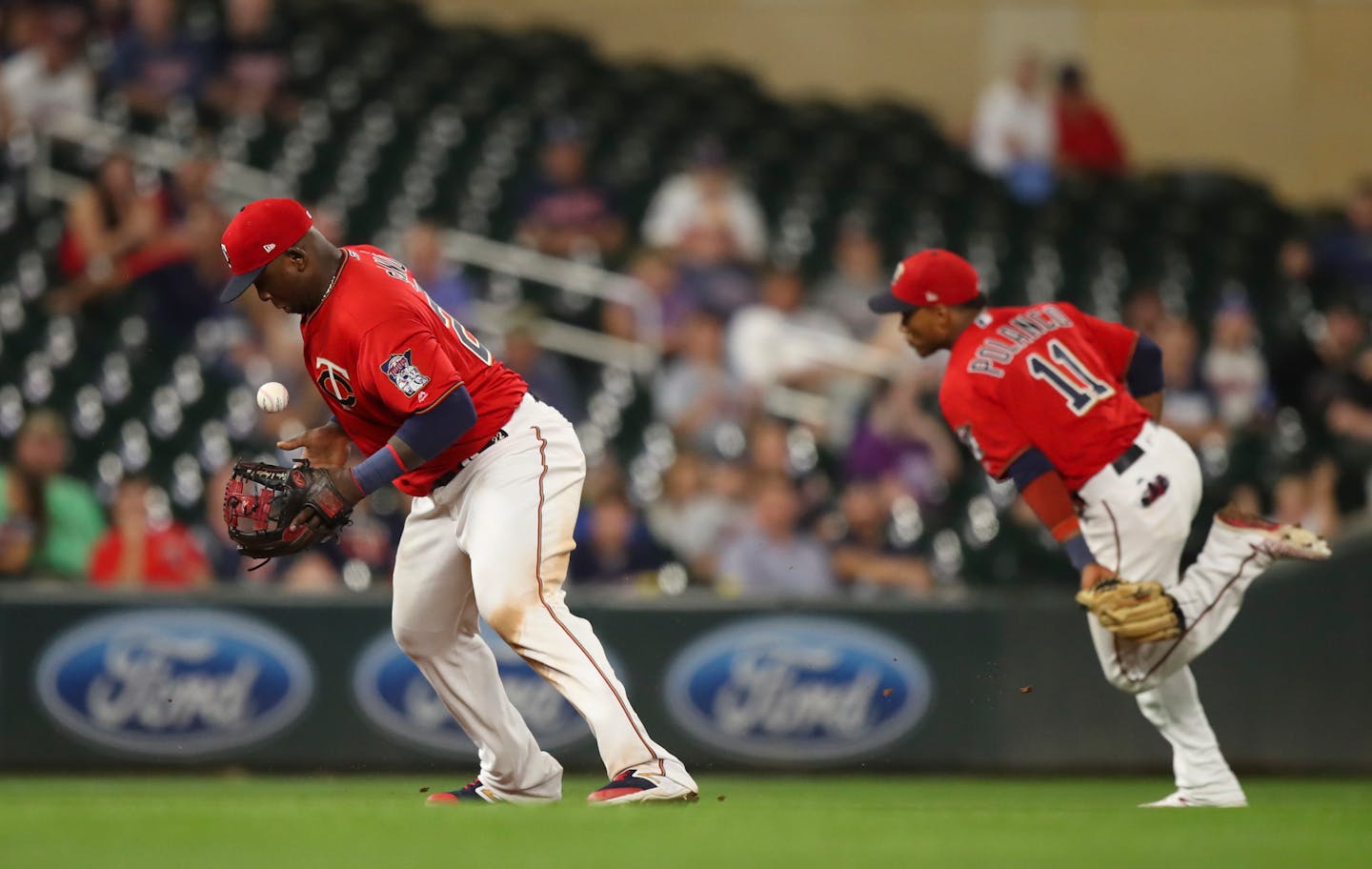 Twins third baseman Miguel Sano bobbled a grounder by White Sox pinch hitter Welington Castillo but made the throw to first. Jorge Polanco backed him up on the play.