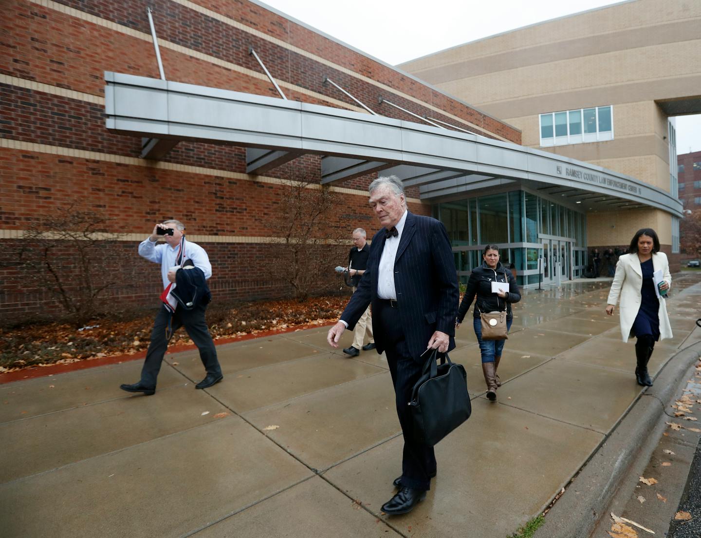 Defense attorney Tom Kelly, who is representing officer Jeronimo Yanez, left the Ramsey County district court on Friday Nov. 18, 2016 in St.Paul,.