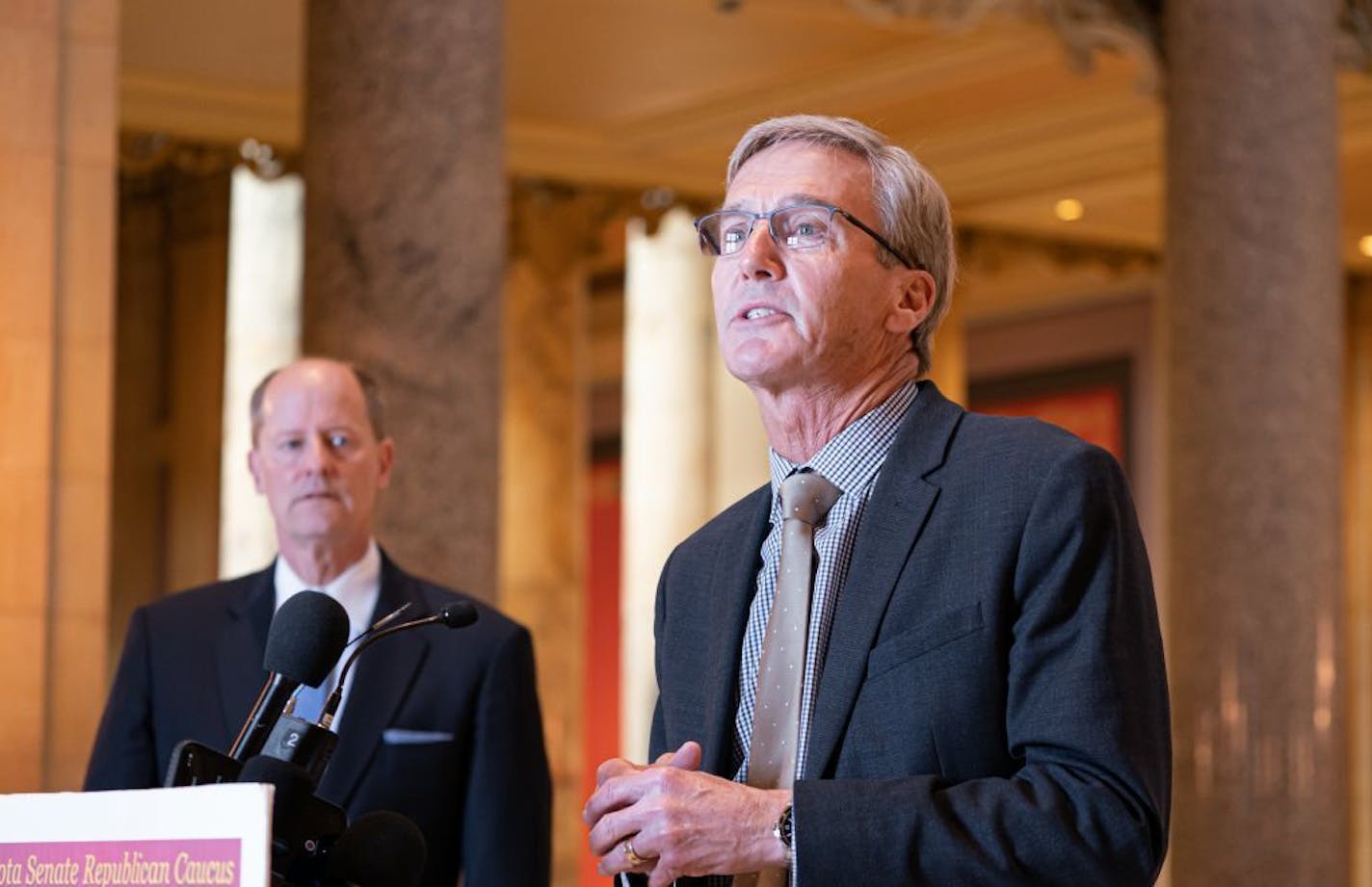 Sen. Scott Jensen, R-Chaska, seen at a news conference in April, said in a video released Sunday, July 5, that he is under investigation by the Minnesota State Board of Medical Practice for public statements he's made about COVID-19.