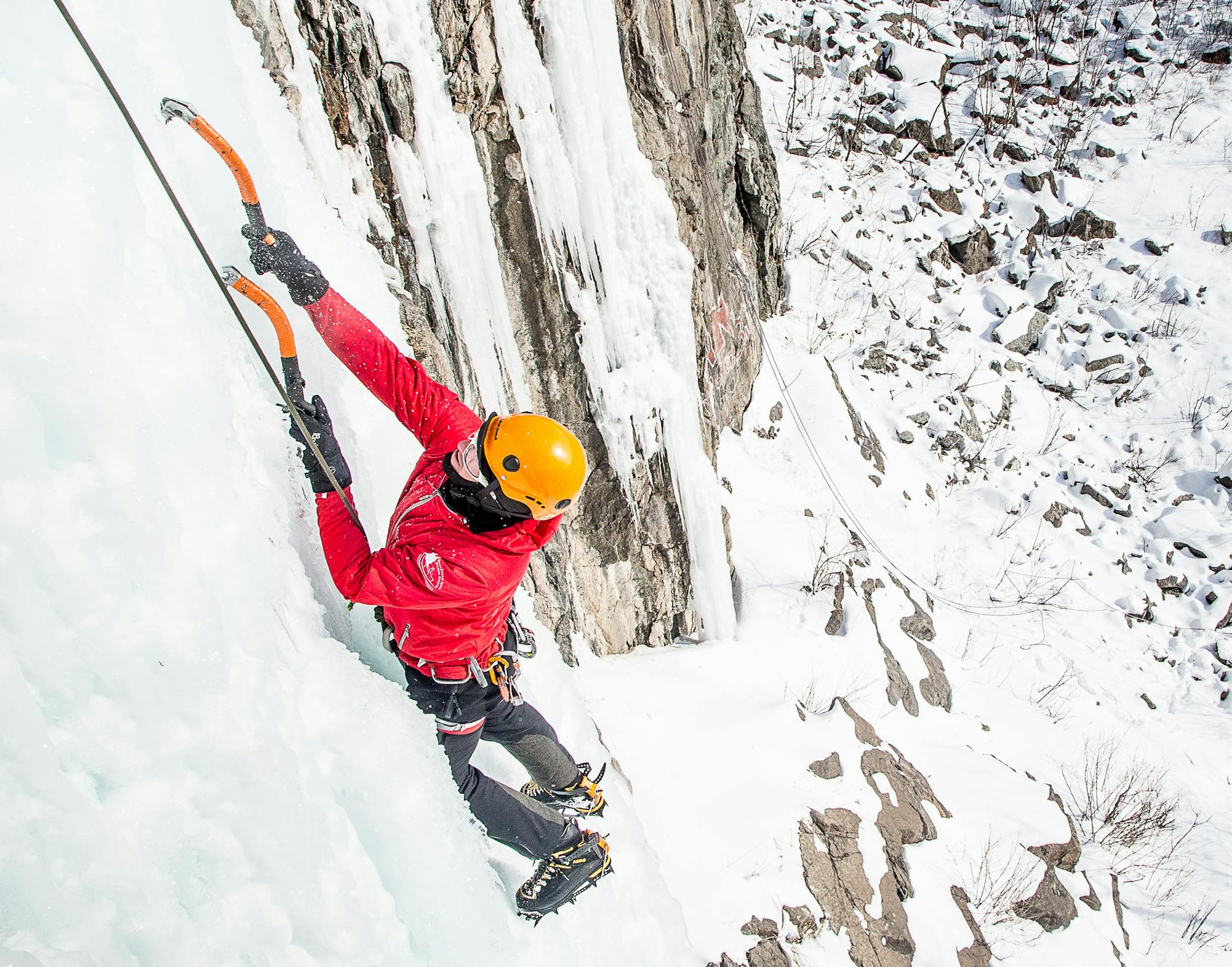 An ice climber in what is known as Quarry Park in Duluth
