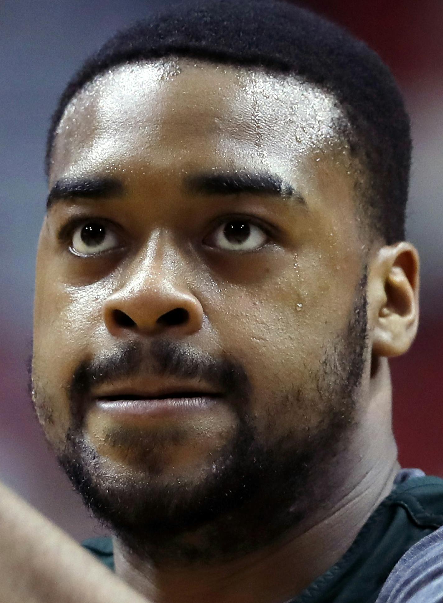 Michigan State forward Nick Ward shoots a free throw during practice at the NCAA men's college basketball tournament, Wednesday, March 20, 2019, in Des Moines, Iowa. Michigan State plays Bradley on Thursday. (AP Photo/Charlie Neibergall)